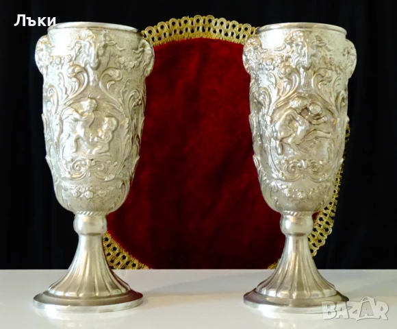 Бокал от калай,чаша за вино,глава на Овен,Ангели,барок.