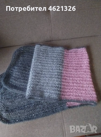 Шал, ажурен, ръчно плетиво, 3 цвята, мохер, пайети, мек и топъл, с подарък огледалце, снимка 3 - Шалове - 52481654