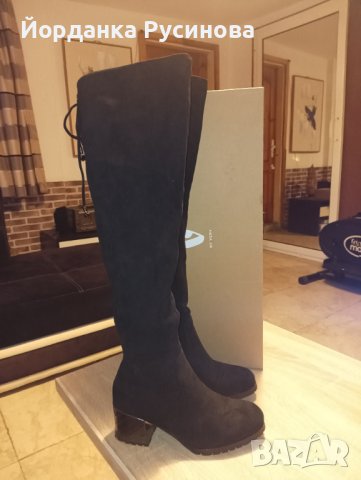 Намалям!Велурени чизми с ефектен ток,38 номер 