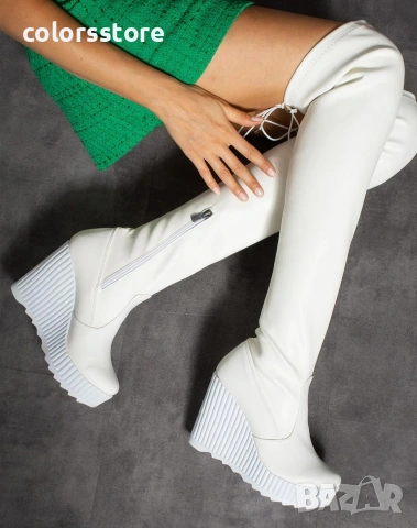 Ботуши на платформа - бяла кожа - 1906