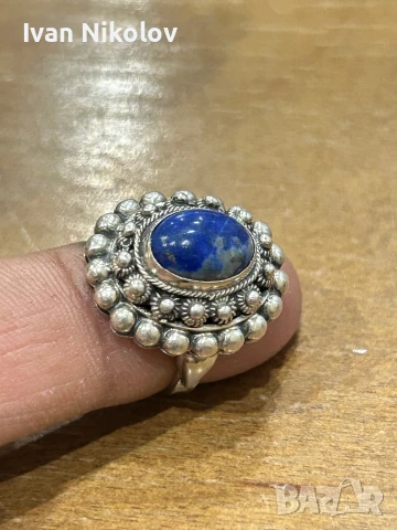Сребърен пръстен Лапис лазули, снимка 6 - Пръстени - 50635201