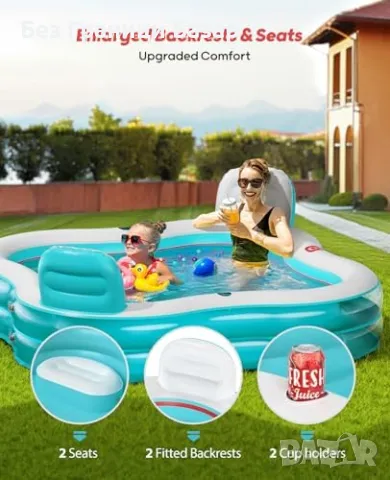 Нов Надуваем басейн QPAU с облегалки – двор/градина, възрастни/деца, снимка 3 - Басейни и аксесоари - 49659955