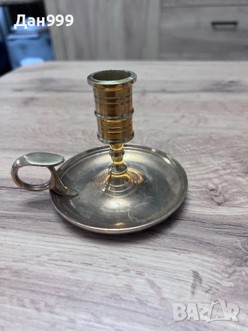 Винтидж месингов свещник с дръжка, снимка 2 - Антикварни и старинни предмети - 51984872