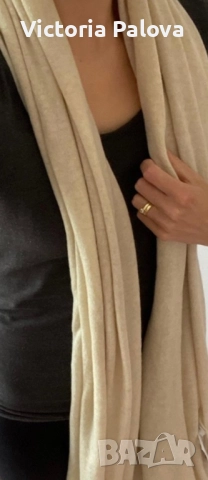 Голям кашмирен шал  BARTOLINI ITALY- топъл пясъчен беж 220/85см, снимка 10 - Шалове - 52669523