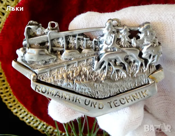 Плакет от калай Romantik und Technik,елени,гора. , снимка 2 - Антикварни и старинни предмети - 48546609