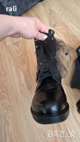 Черни боти с тюл , снимка 3 - Дамски боти - 49661153