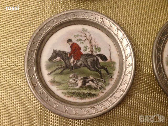 Нови! Старинни немски чинии ловна тематика рисуван порцелан и калай, чиния чинийки, снимка 10 - Антикварни и старинни предмети - 43170636