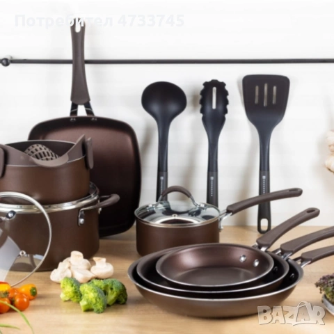 Комплект 20 части Edenberg EB-5655 от кован алуминий — незалепващо мраморно покритие за равномерно г, снимка 4 - Съдове за готвене - 53438824