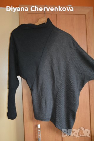 Асиметрична блуза преливаща от тъмносиво в черно с ръкав прилеп, снимка 2 - Блузи с дълъг ръкав и пуловери - 43143539