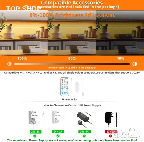 LED лента PAUTIX COB Топло бяло 3000K DC24V, 5M 2400LEDs, (захранване НЕ е включено), снимка 5 - Лед осветление - 49682787