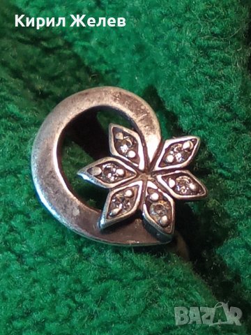 СТАРА СКЪПОЦЕННА АНГЛИЙСКА СРЕБЪРНА РЕТРО АРТ ОБЕЦА ЦВЕТЕ СРЕБРО925 с ИСКРЯЩИ ФАСЕТ ЦИРКОНИ 35261