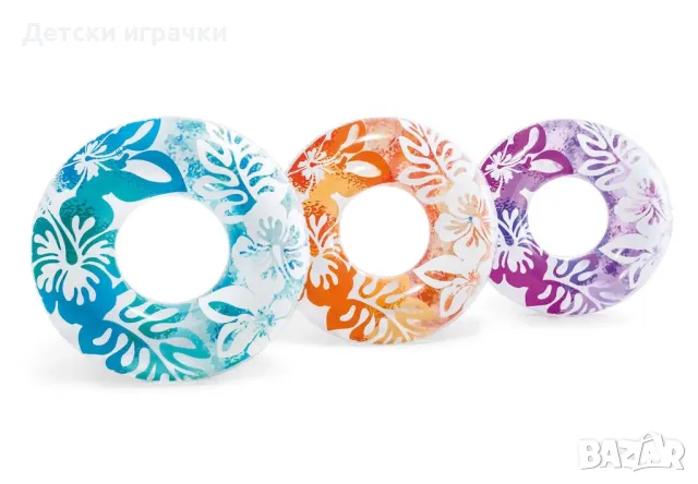 Надуваем пояс Clear Color INTEX, диаметър 91 см, PVC, тропически дизайн, 3 цвята