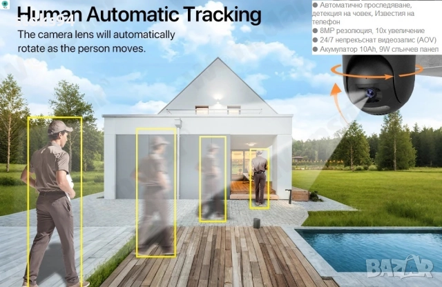 8MP 4G Соларна Камера TQ13 - 10X Увеличение, 10Ah Батерия. Автономна, Без Ток и WiFi!