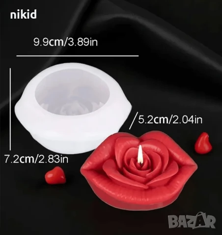 3d Устни целувка с цвете роза силиконов молд форма фондан шоклад гипс смола свещ сапун декор, снимка 2 - Форми - 51268571