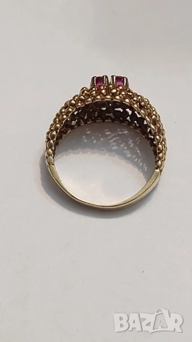 Старинен златен пръстен с естествени рубини, снимка 5 - Пръстени - 53177339
