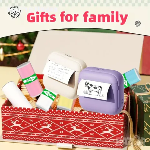 Термо принтер мини принтер за смартфон с 15 ролки хартия торбичка фулмастри - Бял Зелен Лилав, снимка 8 - Други - 50004428