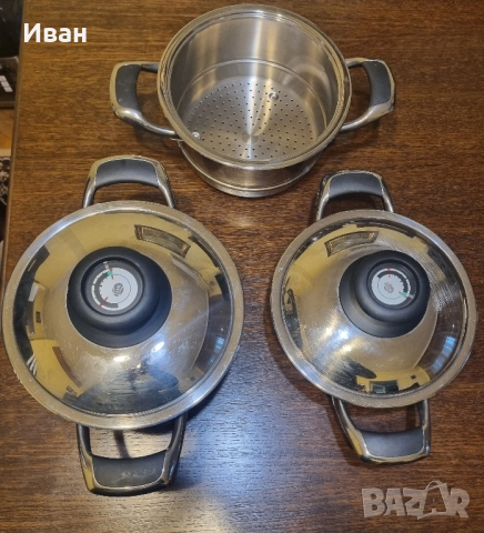 Amc готварски сет две тенджери и съд за готвене на пара