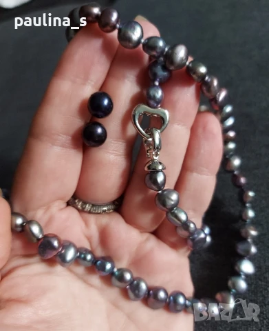 Два различни броя / Зашеметяващ комплект от естествени бели и черни сладководни перли, снимка 12 - Бижутерийни комплекти - 33618068