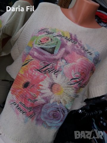 Пуловер без ръкав в екрю с щампа цветя , снимка 2 - Блузи с дълъг ръкав и пуловери - 27431728