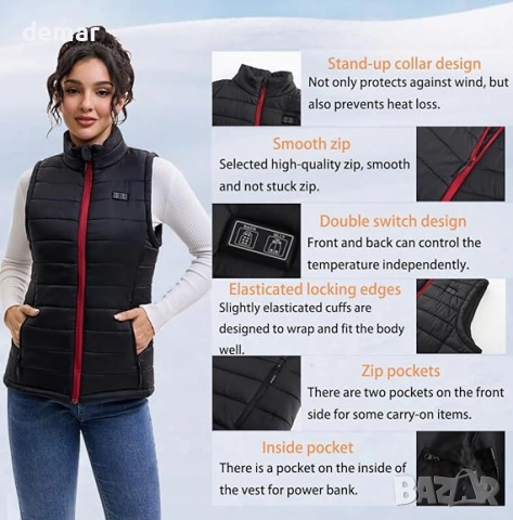 Дамска отопляема жилетка с батерия 10000 mAh, 13 зони, 3 нива, снимка 3 - Жилетки - 52410821