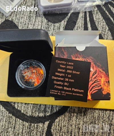 Сребърна инвестиционна монета,,тигър" със сертификат , снимка 4 - Нумизматика и бонистика - 52906196