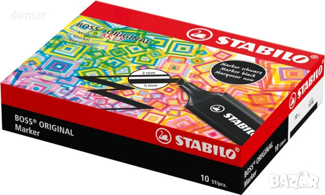 Маркери STABILO BOSS ORIGINAL - 10 броя - Черен, снимка 5 - Ученически пособия, канцеларски материали - 42940826