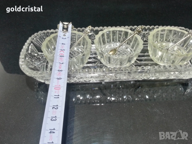 стар стъклен комплект за хайвер подправки , снимка 5 - Антикварни и старинни предмети - 51636157