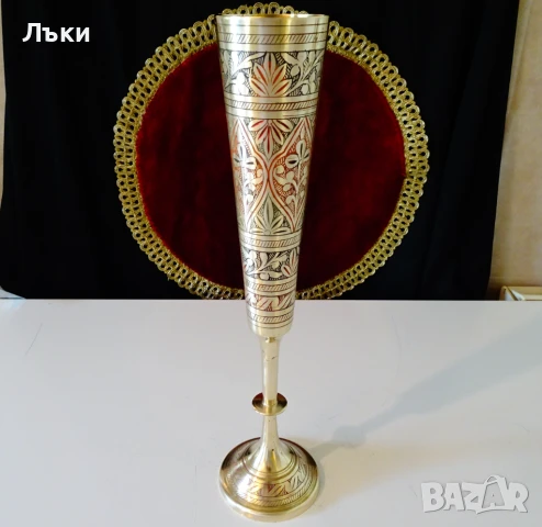 Бронзов бокал,чаша за вино 30 см.,350 мл.,клетъчен емайл. , снимка 2 - Антикварни и старинни предмети - 50689419