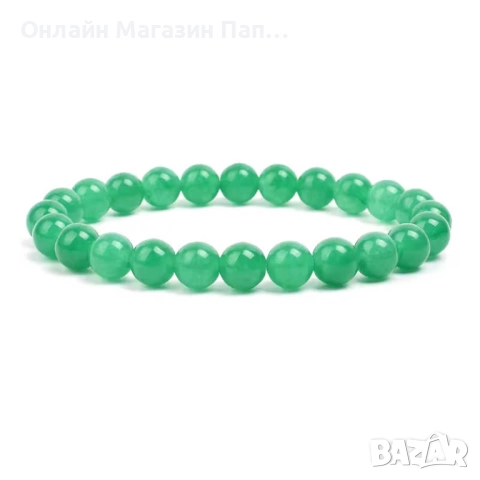 Гривна от зелен авантюрин (нефрит) – естествени камъни 8мм, 19см