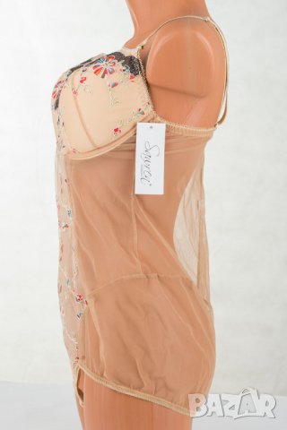 Тюлено боди в бежово с бродерии 80D марка Sawren , снимка 3 - Бельо - 28649202