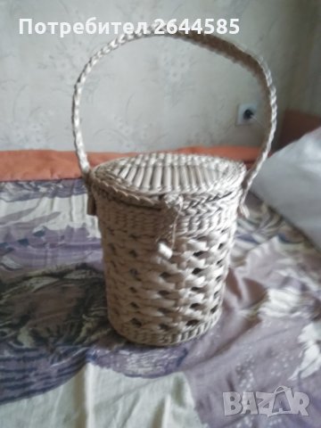 Плетено кошче диаметър една педя с дръжка и капак, снимка 3 - Декорация за дома - 32735628