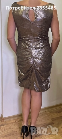 Рокля в златно, блестяща с пайети, снимка 3 - Рокли - 52016420