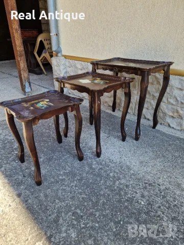 К- т от три броя антикварни дървени масички, снимка 3 - Антикварни и старинни предмети - 47384656