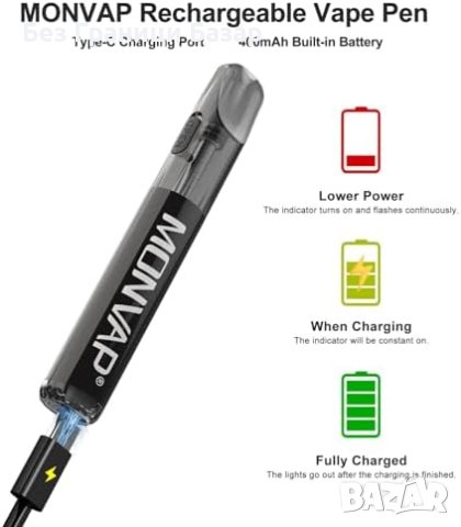 Нов комплект 3 броя Презареждаем Вейп Кит Безникотинови, USB Type-C, снимка 3 - Електронни цигари - 43362128