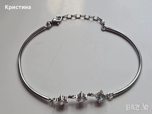 Красива сребърна гривна с циркони , снимка 4 - Гривни - 51962346