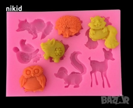 Малки горски животни сърна прасе бухал таралеж катерица енот силиконов молд форма украса фондан, снимка 2 - Форми - 26607387