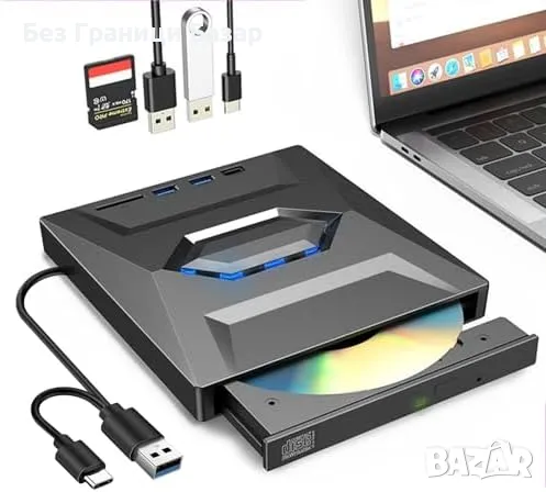 Нов USB 3.0 външен CD/DVD плейър с Type-C, SD и USB портове за лаптоп, снимка 1 - Други - 47534459