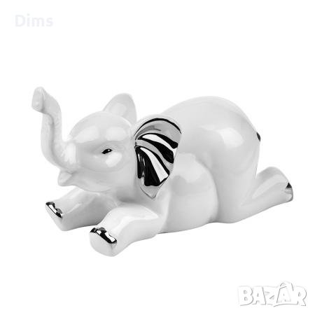 Фигура статуетка слон бял керамика, снимка 1 - Статуетки - 38519044