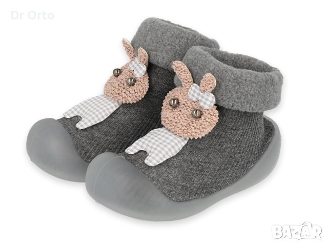 Бебешки боси обувки Befado, Сиви с зайче, снимка 2 - Бебешки боти и ботуши - 43534612