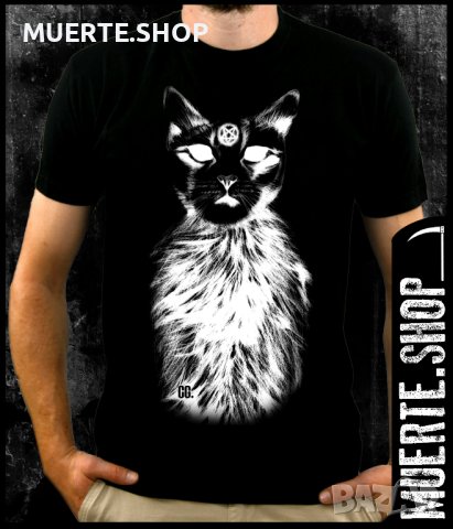 Черна тениска с щампа SATANIC CAT, снимка 1 - Тениски - 43151976