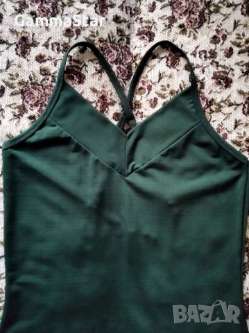 Официална дълга тъмнозелена рокля с кръстосани презрамки на гърба, снимка 2 - Рокли - 43451407