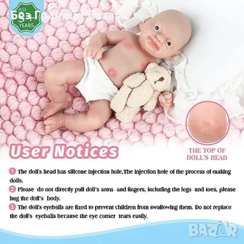 Нова Водоустойчива силиконова кукла 7" – реалистична играчка бебе, снимка 4 - Кукли - 47372656