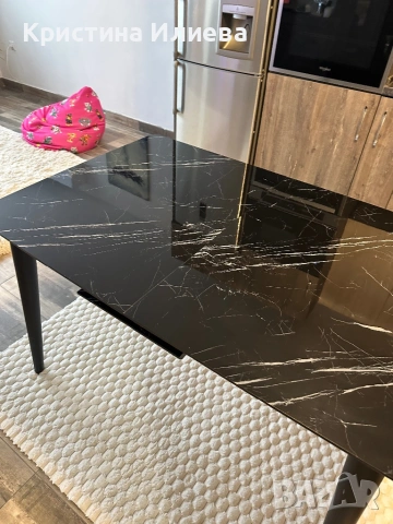 Трапезна стъклена маса четна, мрамор, снимка 2 - Маси - 53358375