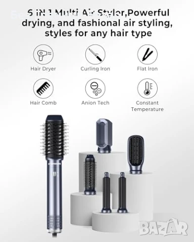 Нов Магически 6 в 1 Air Styler 1000W Сешоар Четка Къдрици Обем Жени Прическа, снимка 9 - Сешоари - 50636657
