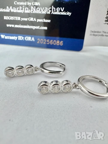 Сребърни обеци с мойсанит  (Диамант), снимка 9 - Обеци - 50797784