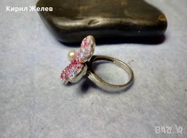 ФЛОРАЛЕН СКЪПОЦЕНЕН СРЕБЪРЕН ПРЪСТЕН ЦВЕТЕ СРЕБРО 925 с БЯЛА ПОЗЛАТА 49215, снимка 3 - Пръстени - 49427697