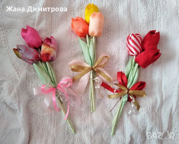 Букети от ръчно изработени лалета, снимка 2 - Декорация за дома - 35298848