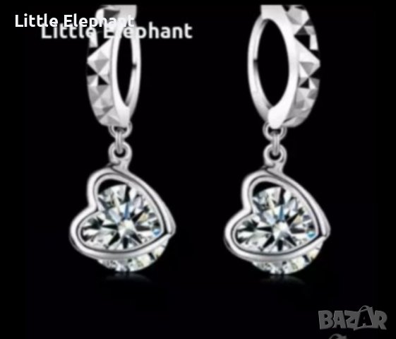 Outlet Sale Сребърни висящи обеци,колекция"Hearts"-сърца,white/нови