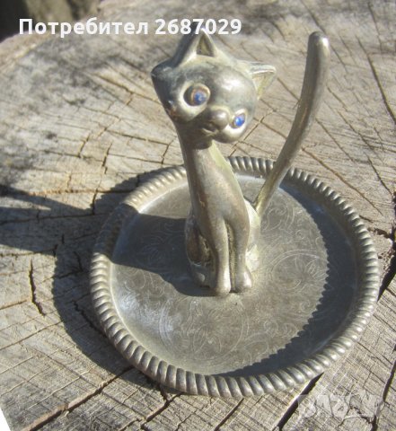 Коте котенце със сини очи поставка за пръстен антика