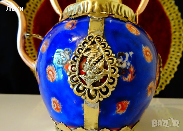 Тибетски чайник порцелан,мед и месинг. , снимка 2 - Антикварни и старинни предмети - 37512646